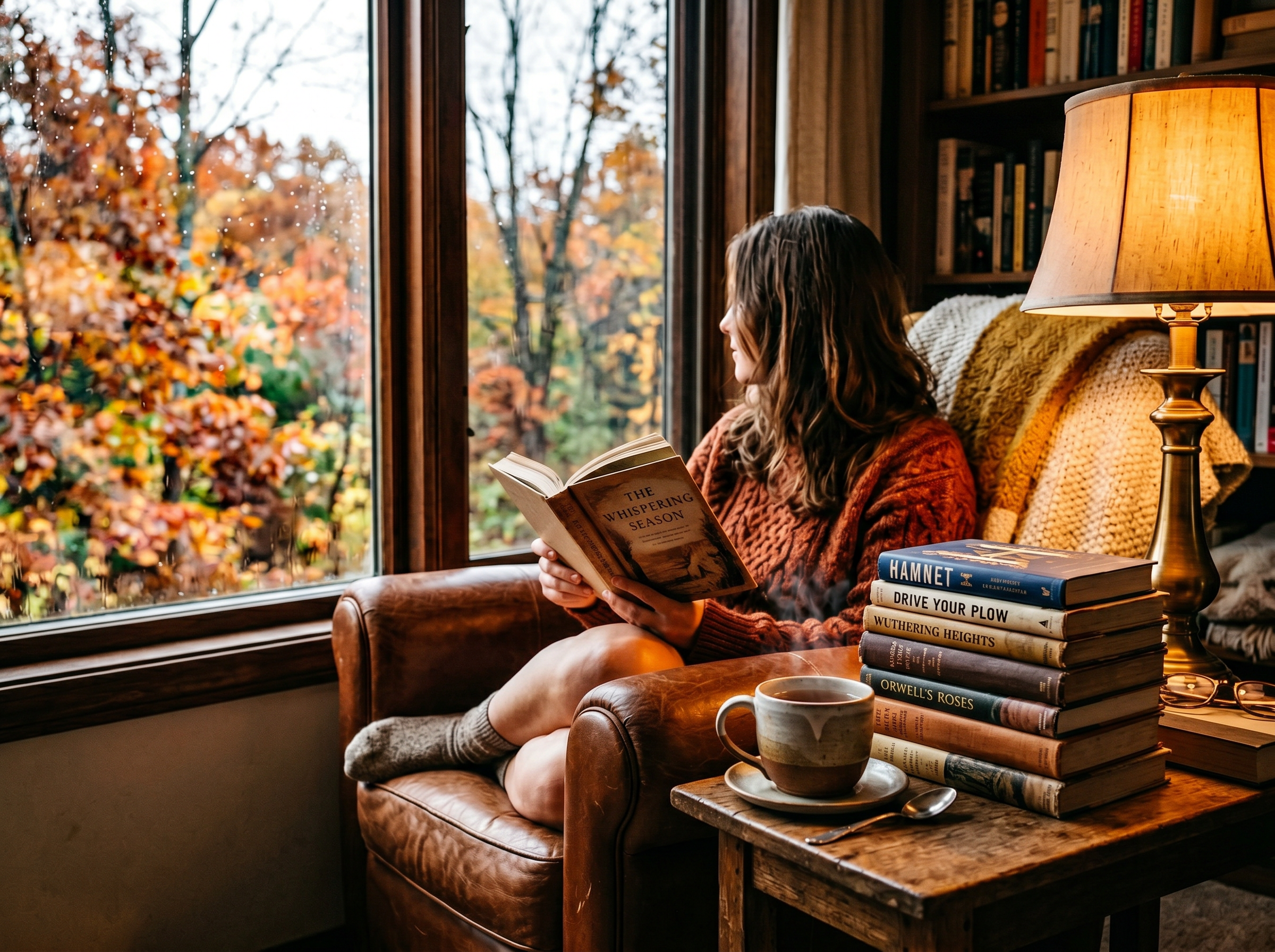 Gemütliche Leseecke mit Bücherstapel
