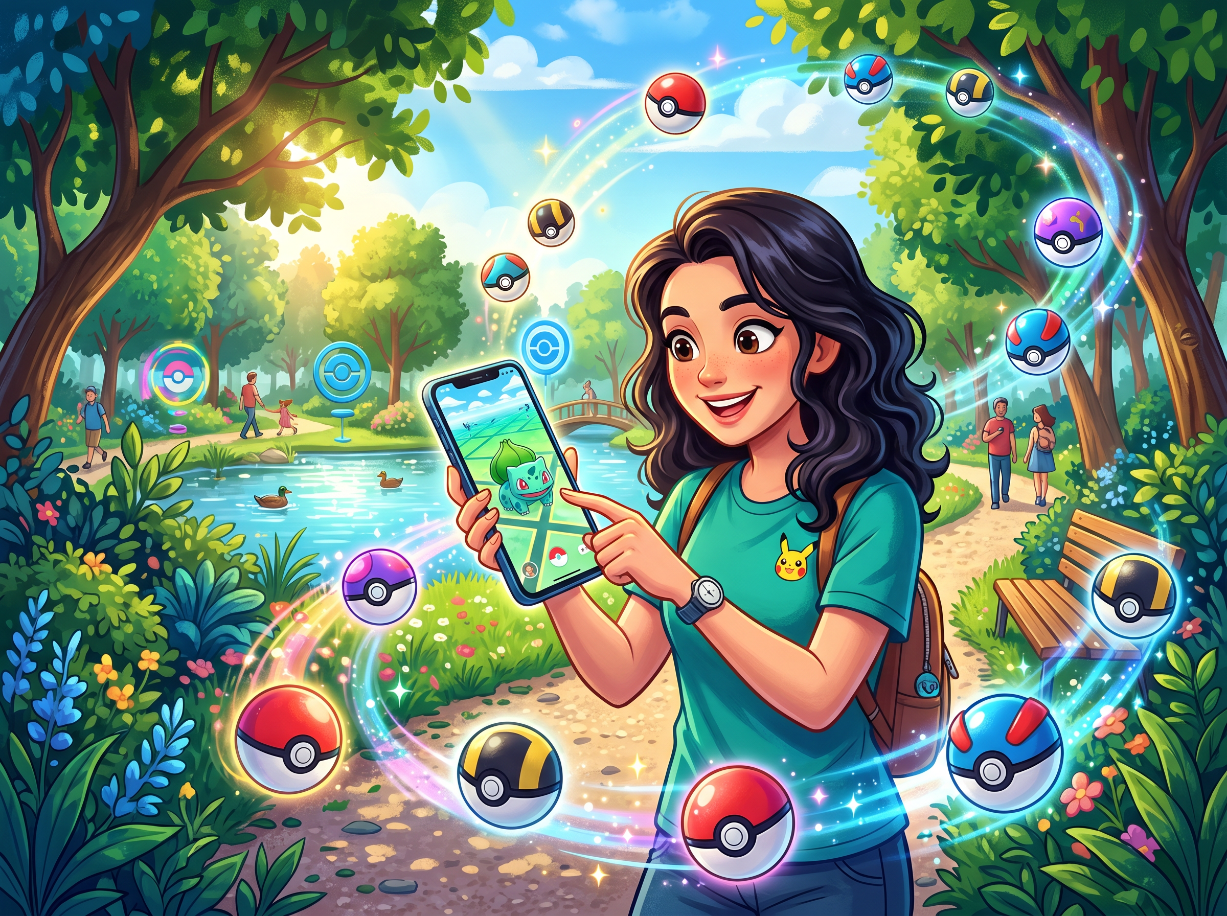 Person spielt Pokémon Go im Park