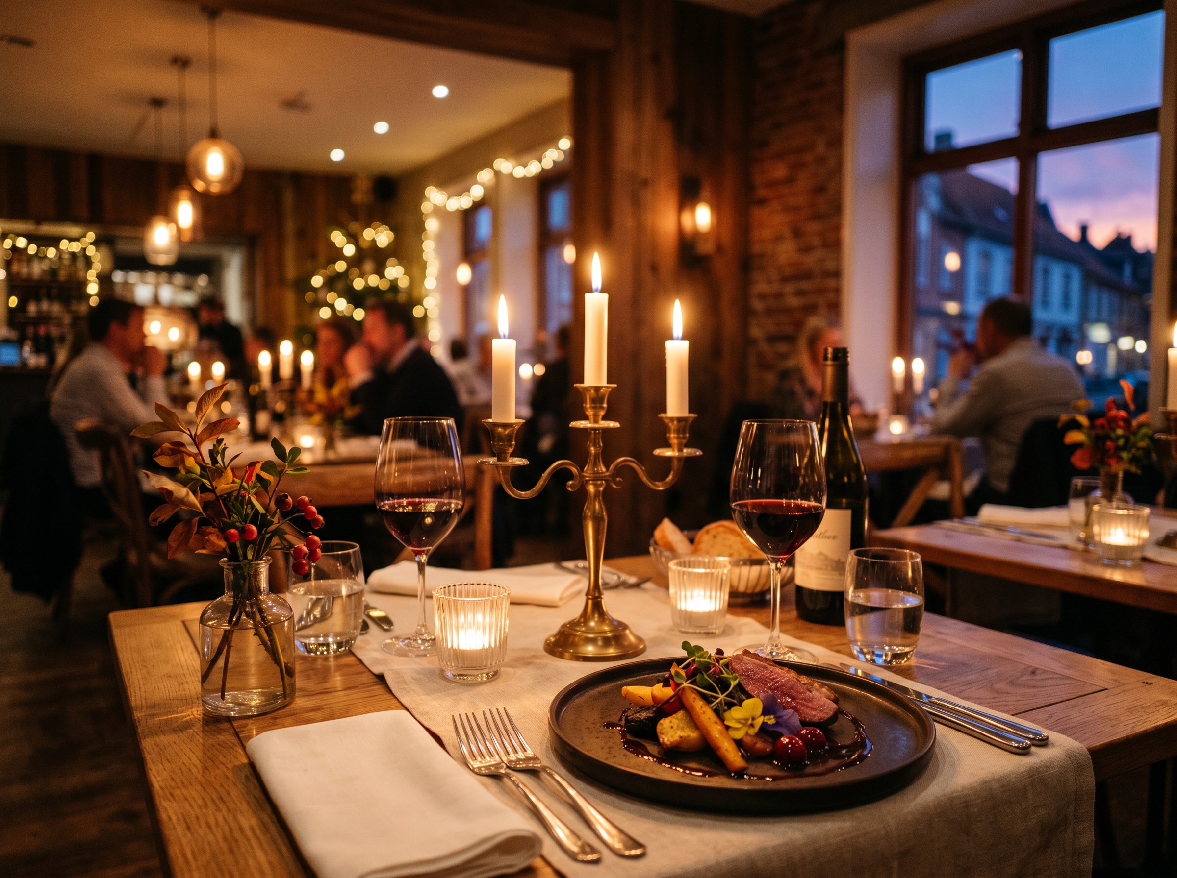 Eleganter Restauranttisch bei Kerzenlicht
